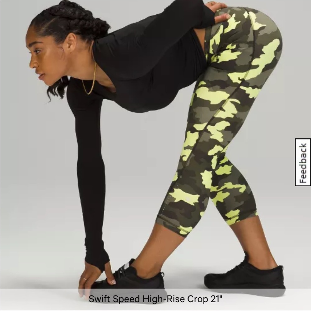 New with tags green Lululemon camo tights 21 inches size 0